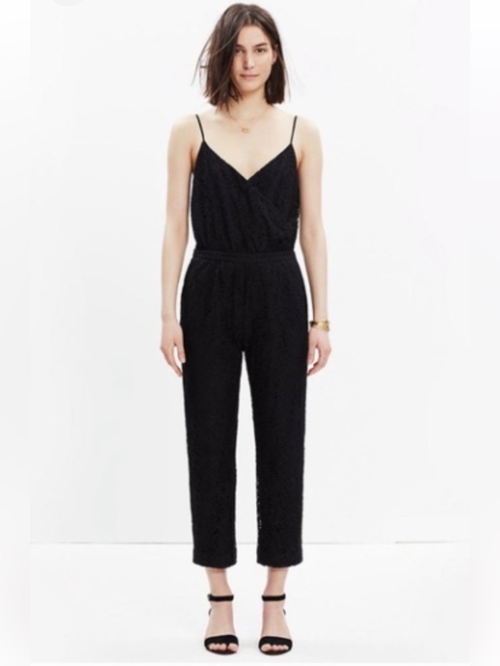 Madewell Black Lace Sleeveless Jumpsuit Size Medium